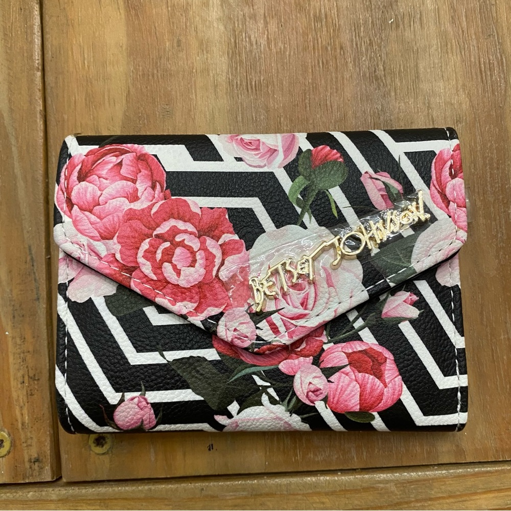 Betsey Johnson Tri-Fold Wallet Chevron Roses